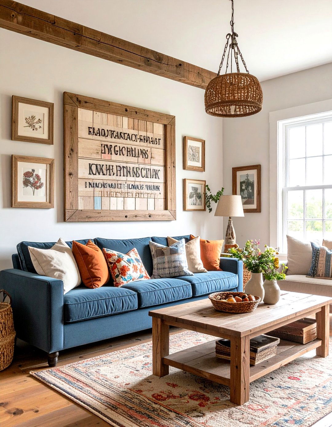 Hand Painted Farmhouse Signs Tell a Story on Living Room Walls - 20 Farmhouse Living Room Ideas