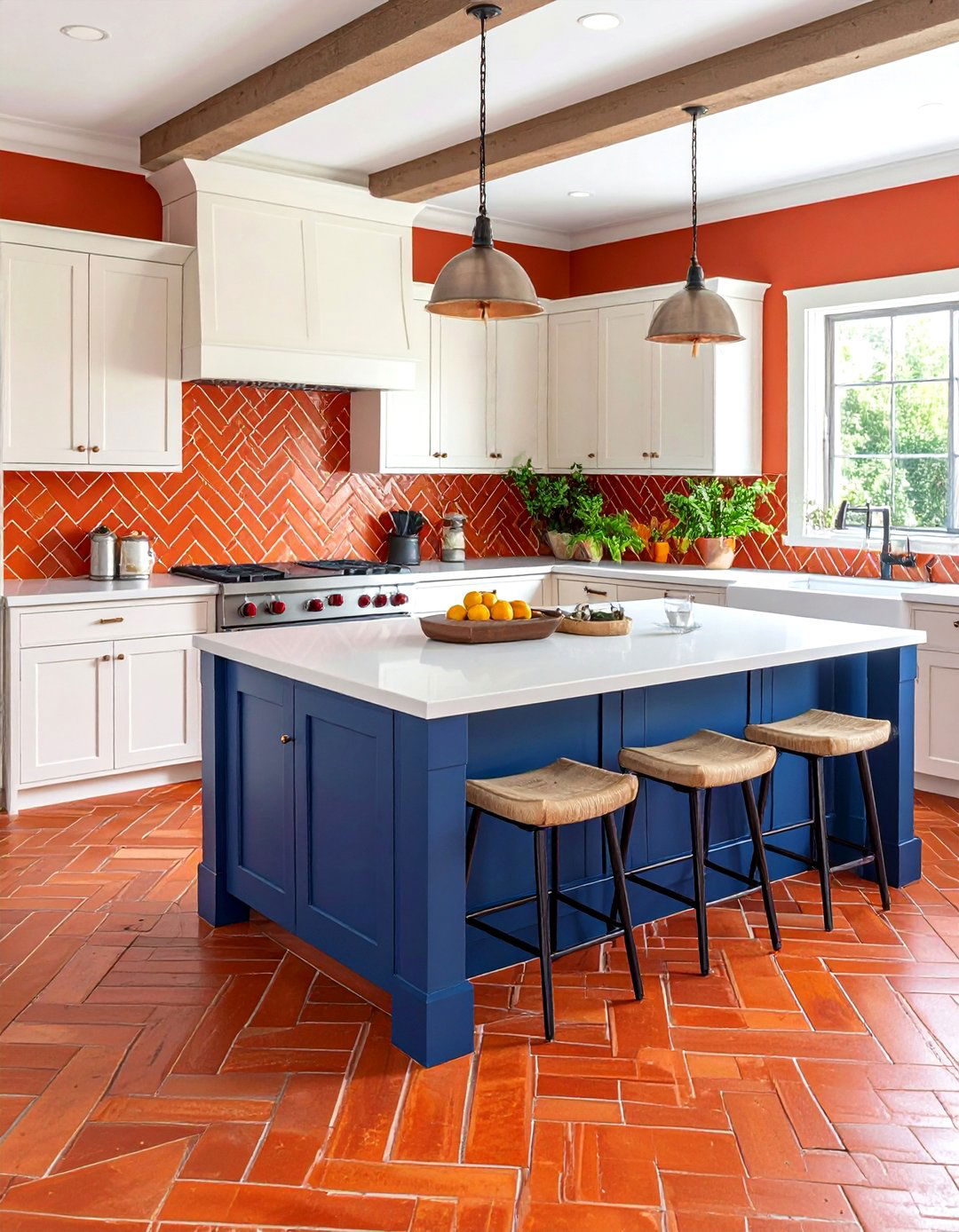 Hand Painted Motifs for Artistic Flair - 20 Terracotta Kitchen Floor Ideas
