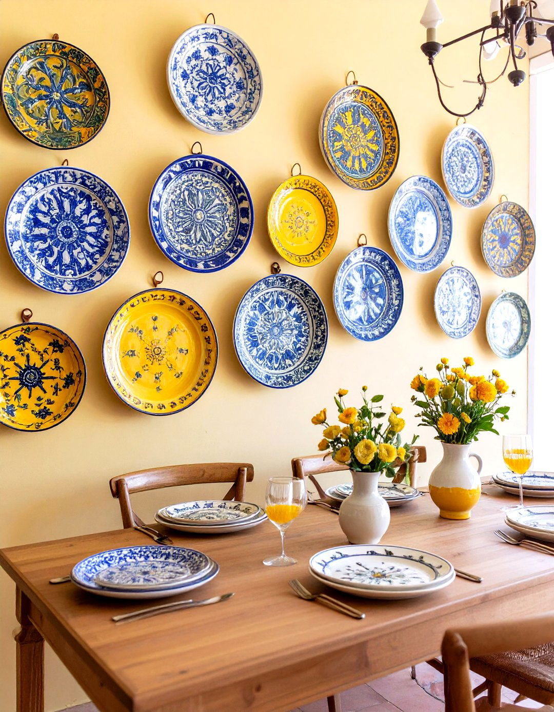 Hand Painted Spanish Ceramic Plate Display - 20 spanish style dining room ideas