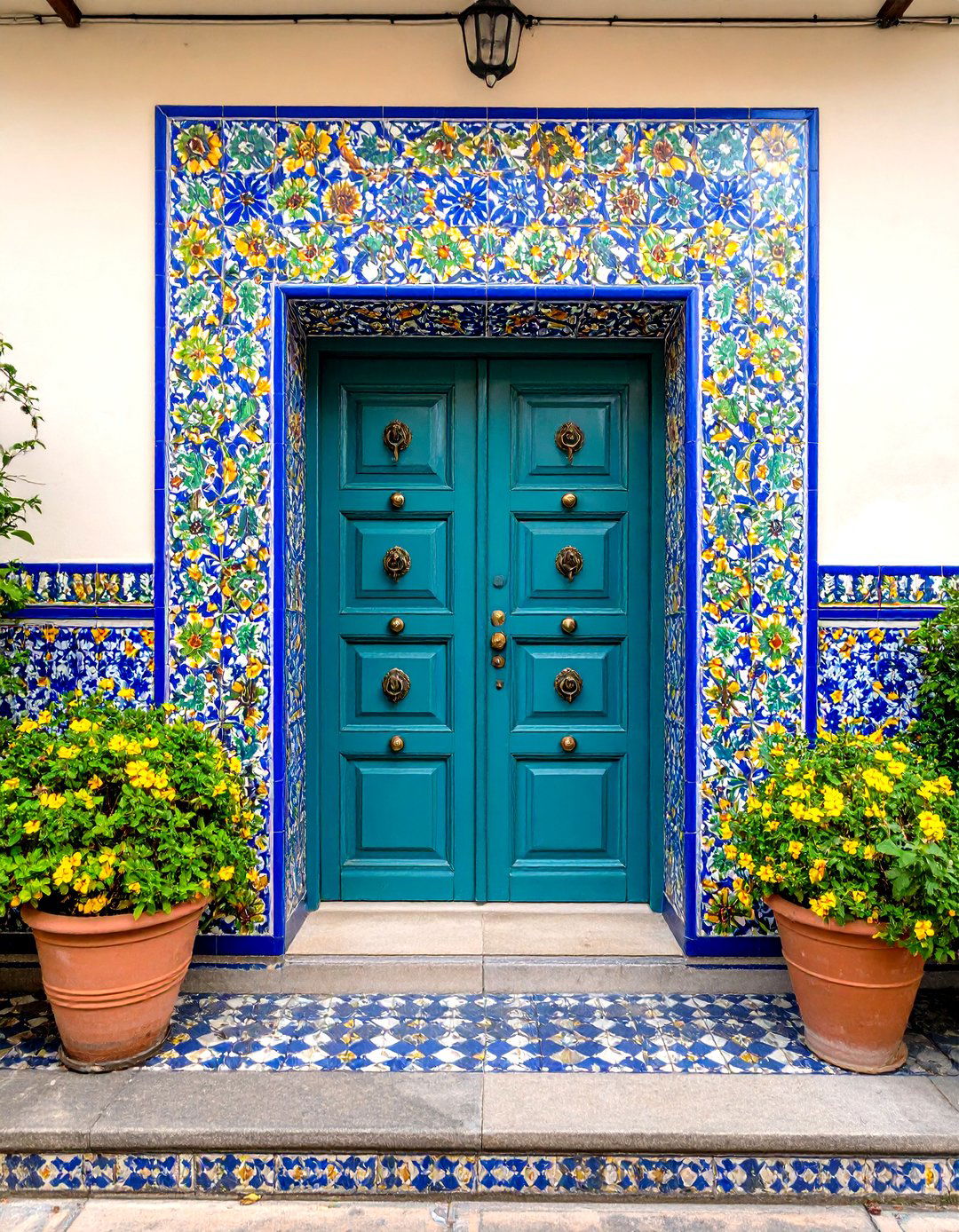 Hand Painted Tile Surrounds - 20 Spanish Style Front Door Ideas