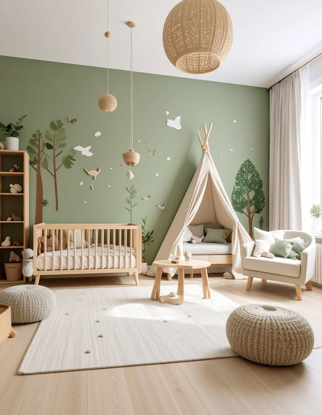 Hand Painted Woodland Mural - 20 Sage Green Nursery Ideas