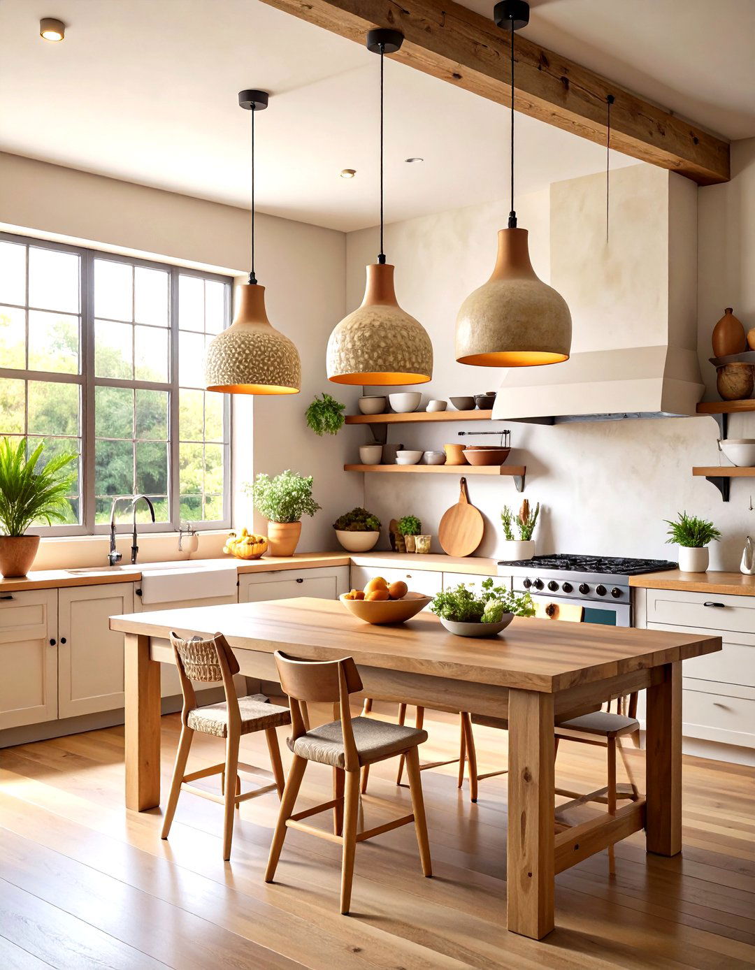 Hand Thrown Ceramic Pendants Personalize the Ceiling - 20 Earthy Kitchen Ideas