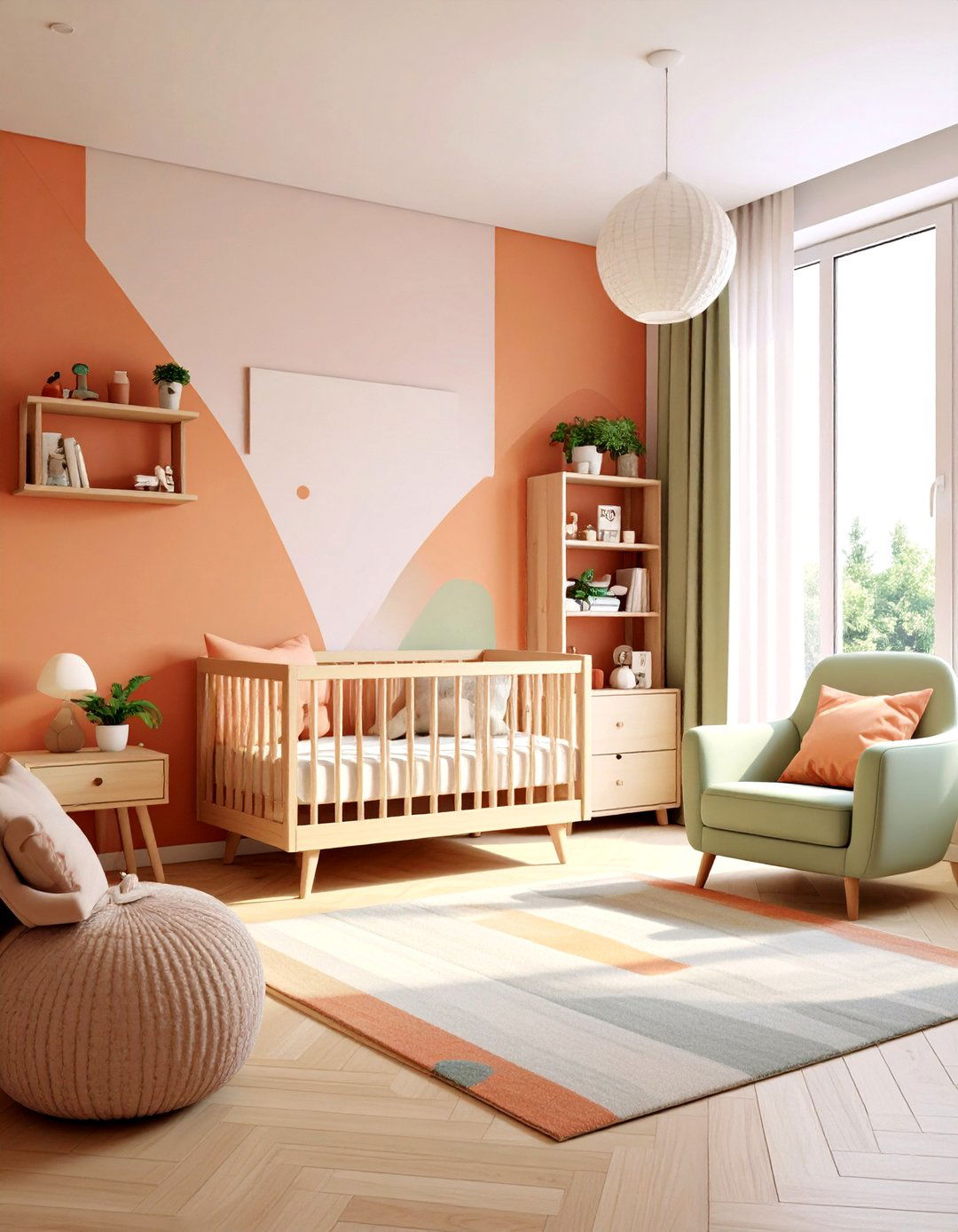 Hand painted Geometric Murals - 20 Boho Nursery Ideas
