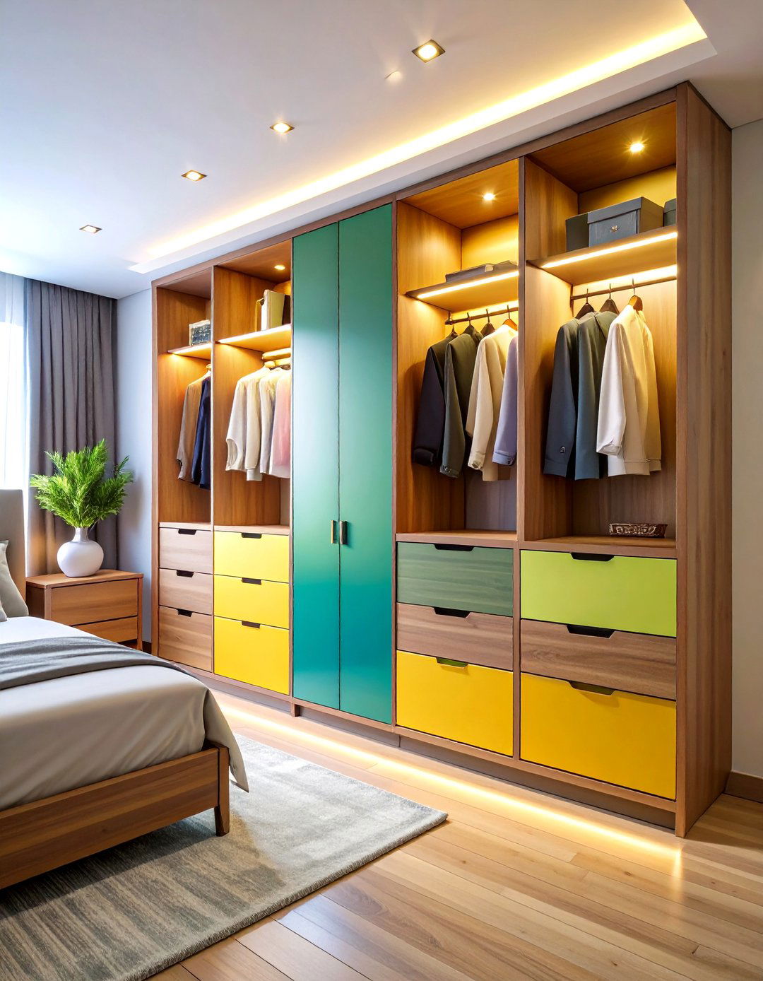 Handle Less Shadow Gap Minimalism - 20 Built-in Wardrobe Ideas Around a Bed