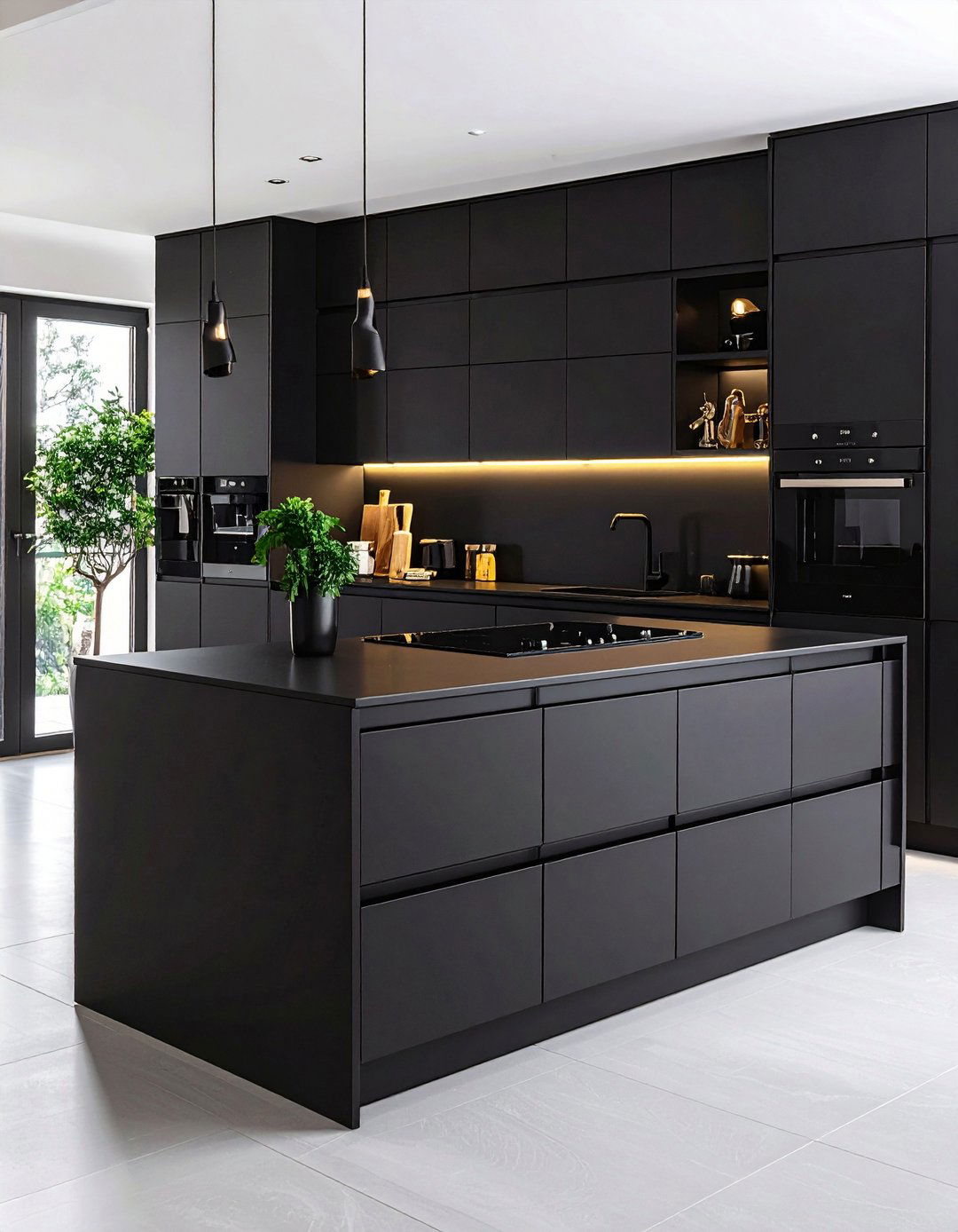 Handleless Minimalism for Seamless Lines - 20 Black Kitchen Cabinet Ideas