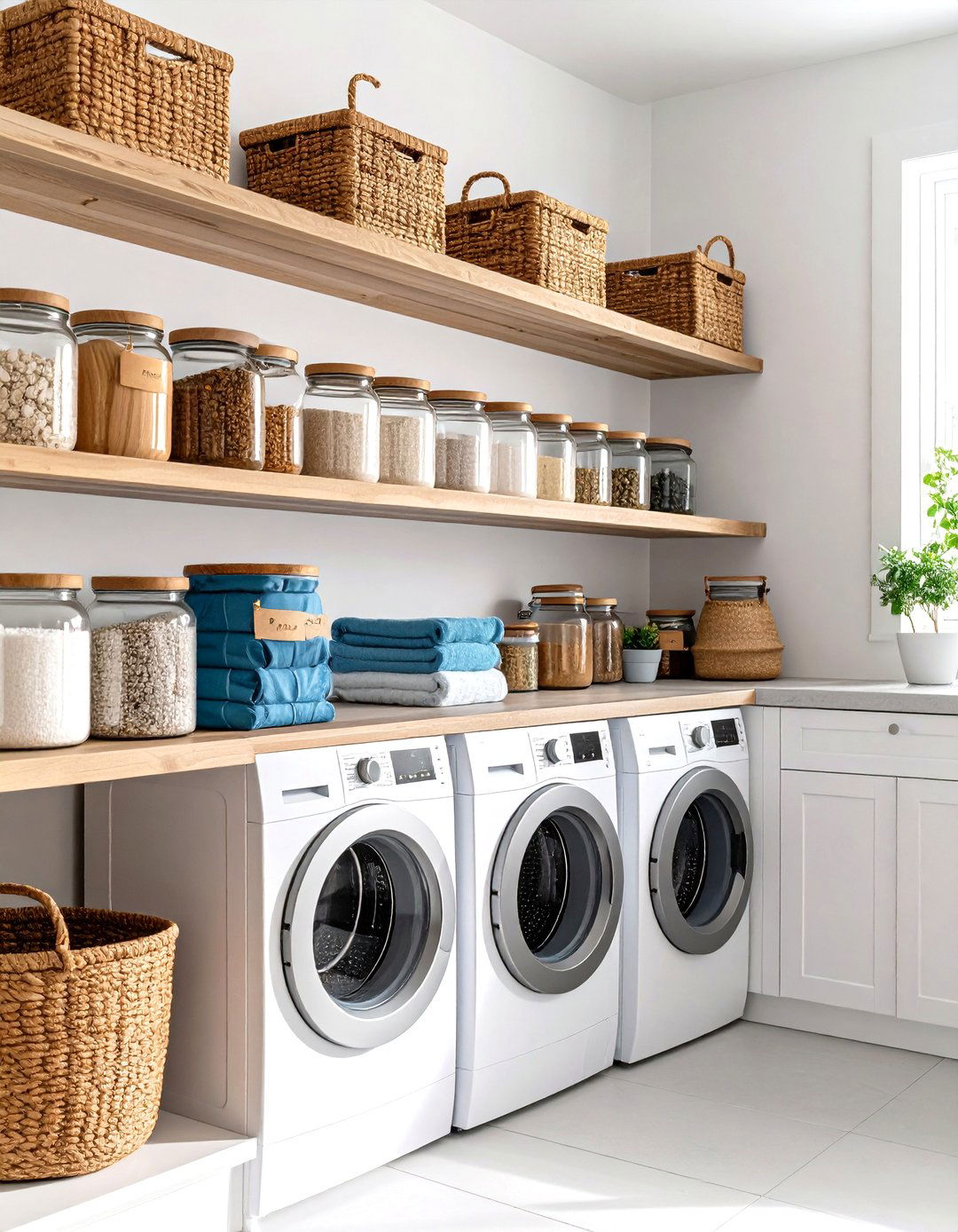 Handmade Labels on Glass Jars Streamline Supplies - 20 Boho Laundry Room Ideas
