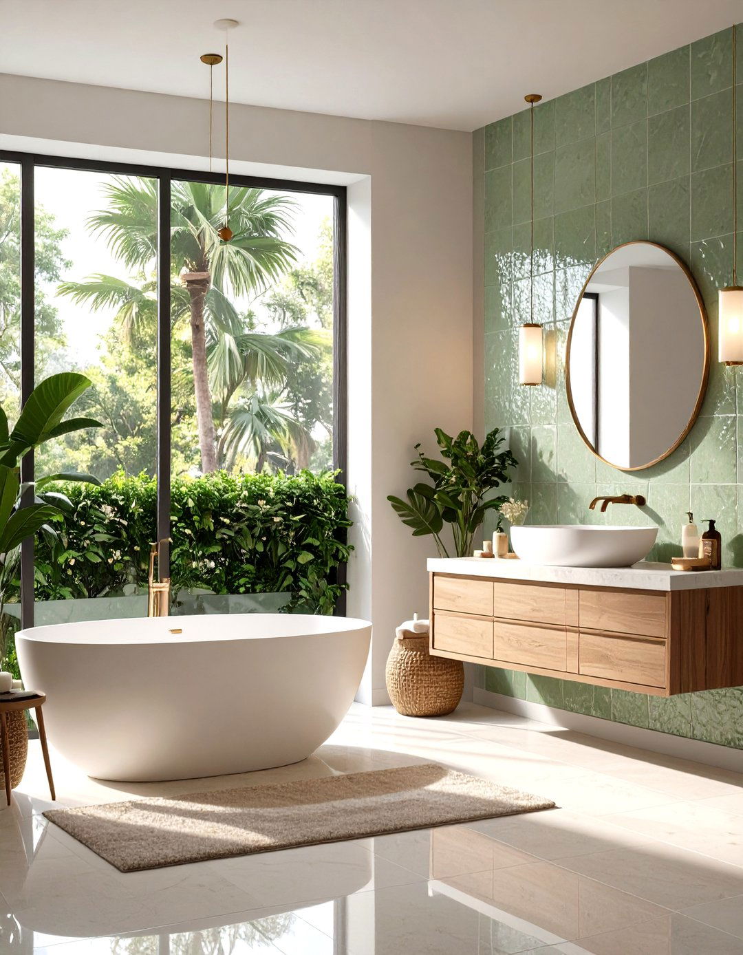 Handmade Zellige Accent Wall Adds Earthy Shine to the Bathroom - 20 Earthy Bathroom Ideas