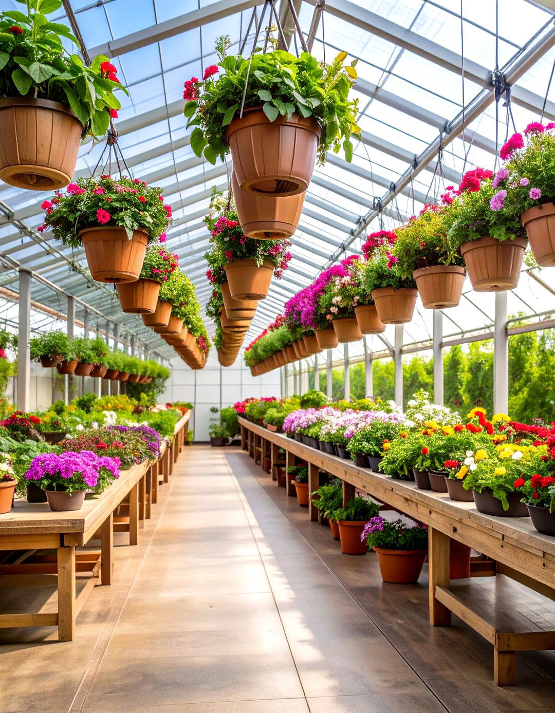 Hang Baskets for a Floating Greenhouse Canopy - 20 Greenhouse Room Ideas