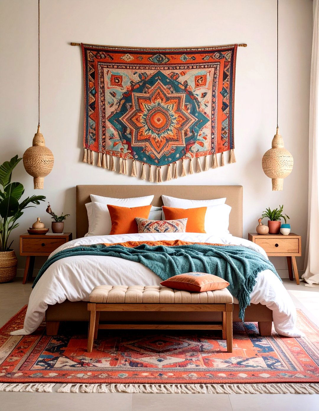 Hang Ethnic Tapestries - 20 Small Boho Bedroom Ideas