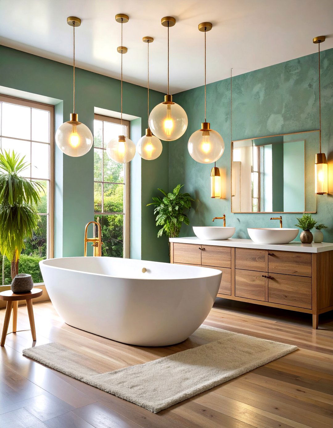 Hang Globe Pendant Lights for a Soft Sculptural Bathroom Glow - 20 Eclectic Bathroom Ideas
