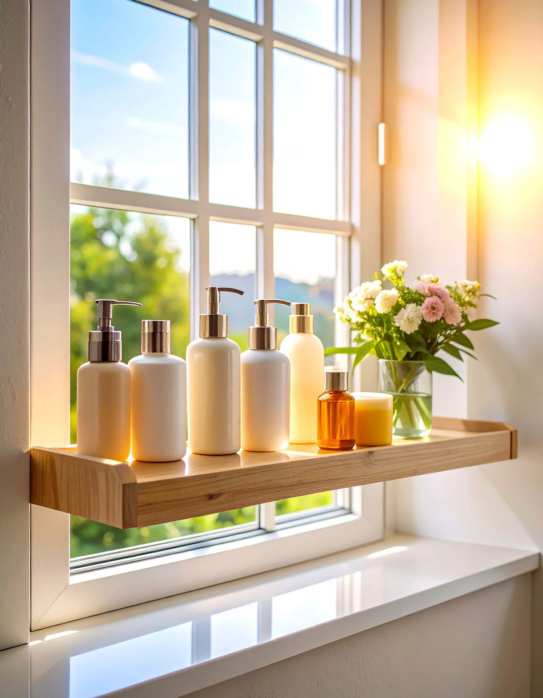 Hang Shelves in the Window - 20 Small Bathroom Storage Ideas