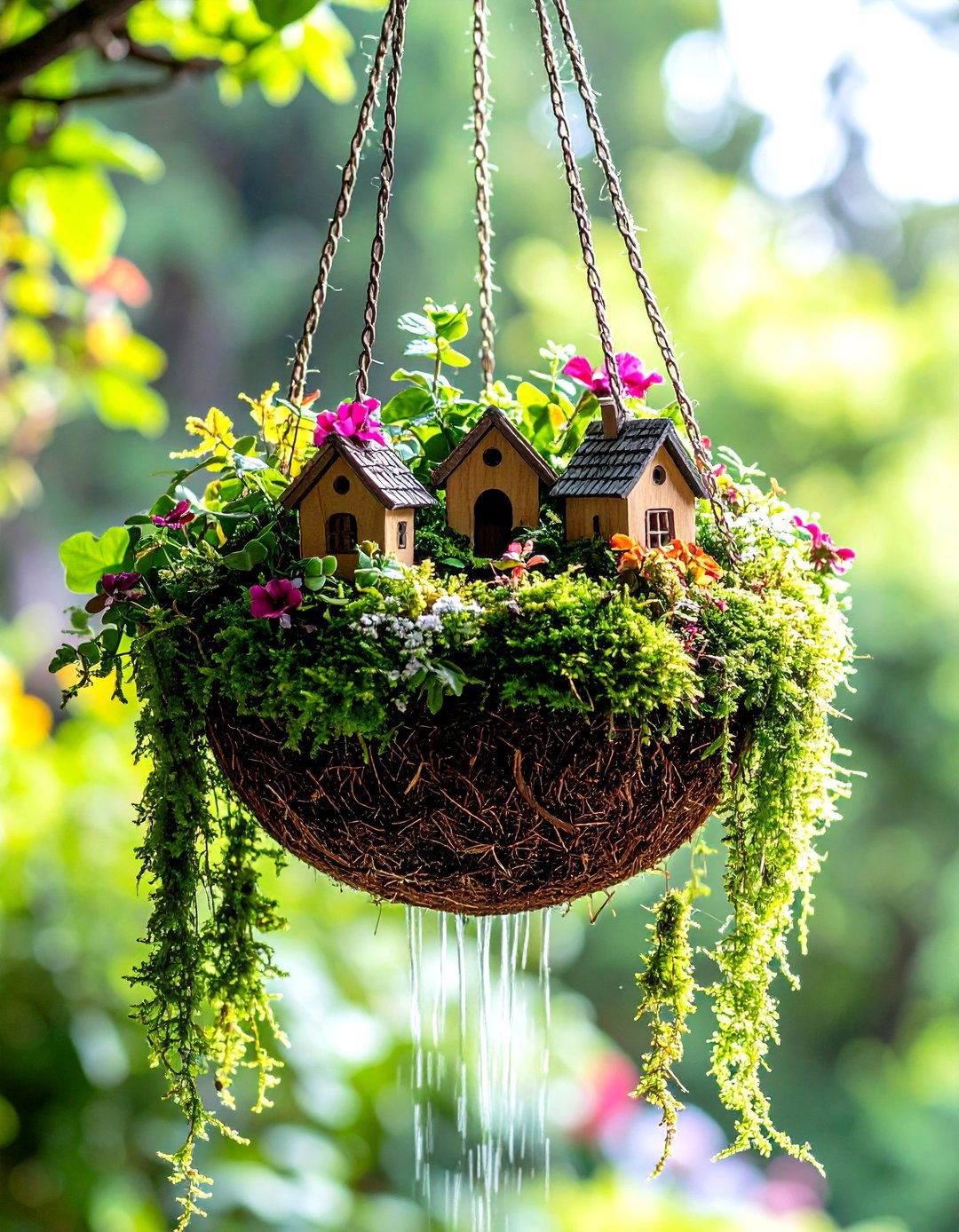 Hanging Basket Fairy Garden Display - 20 Fairy Garden Ideas