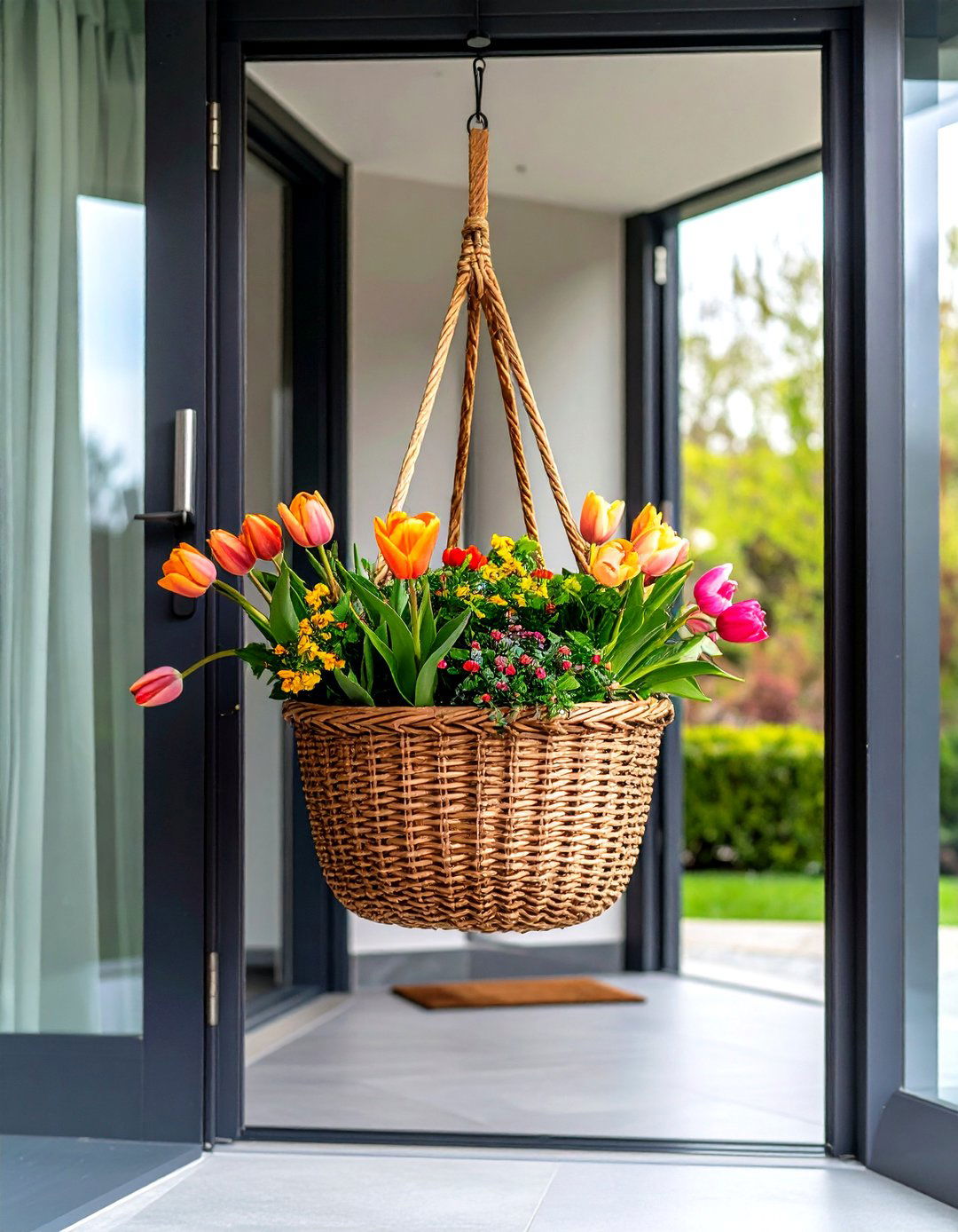 Hanging Basket Swap Keeps Front Door Decor Seasonal - 20 Front Door Decor Ideas