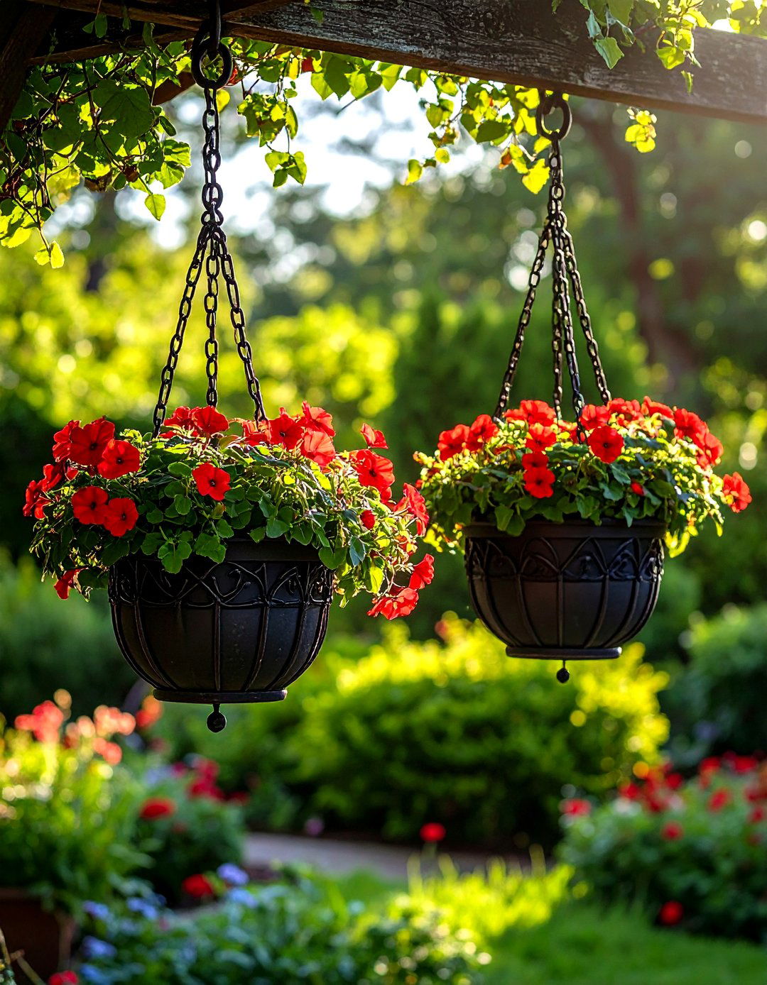 Hanging Baskets Trail Midnight Vines and Blood Red Blossoms - 20 Gothic Garden Ideas