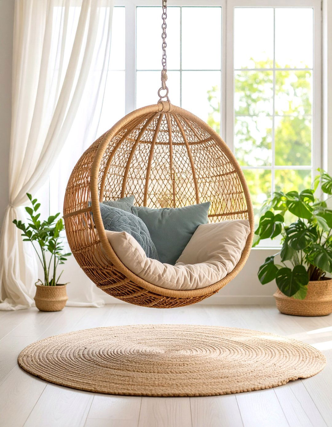 Hanging Chair Boho Living Room Relaxation Station - 20 Colorful Boho Living Room Ideas