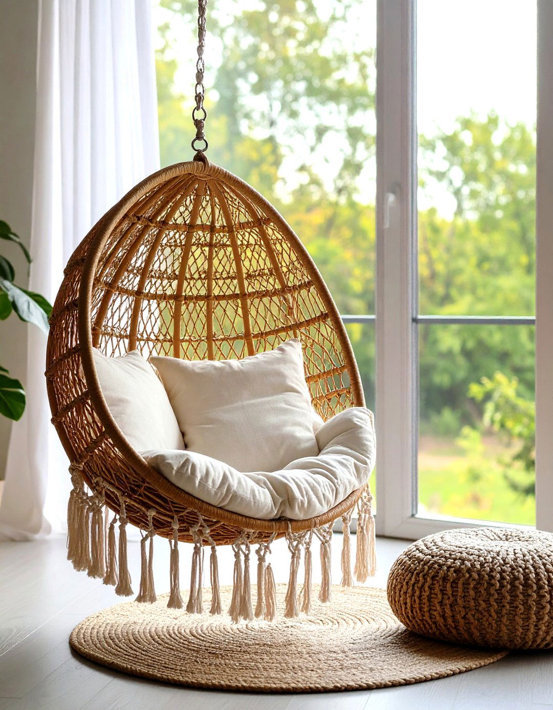 Hanging Chair to Elevate Comfort in a Bohemian Home Office - 20 Bohemian Home Office Ideas
