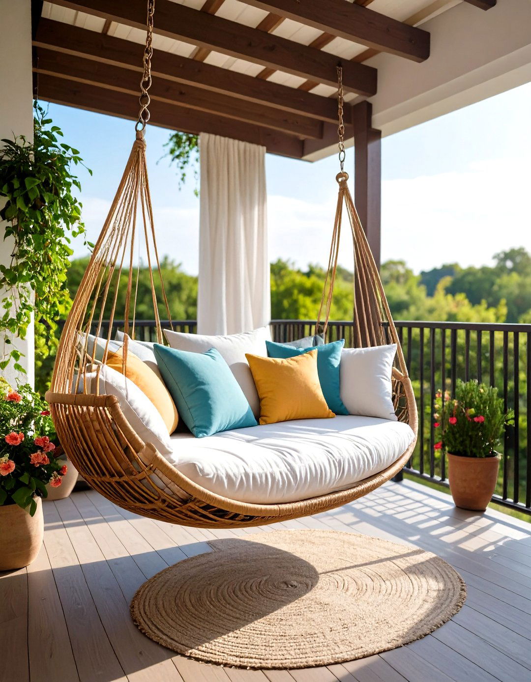 Hanging Daybed or Swing Bench - 20 Second Story Balcony Ideas