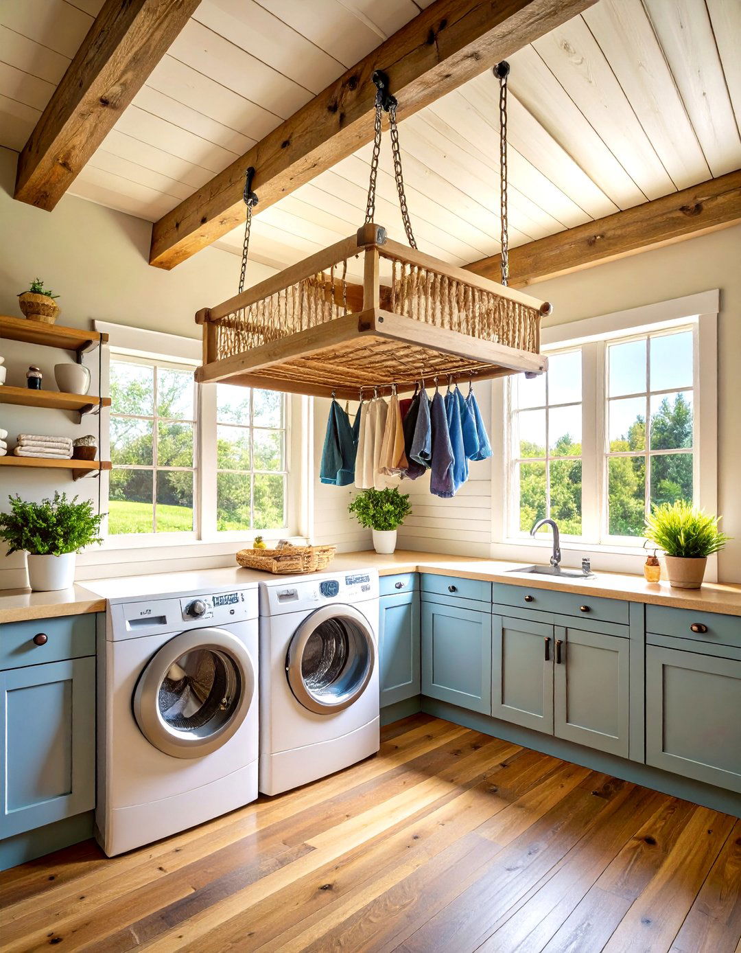 Hanging Drying Rack Solutions - 20 Farmhouse Laundry Room Ideas
