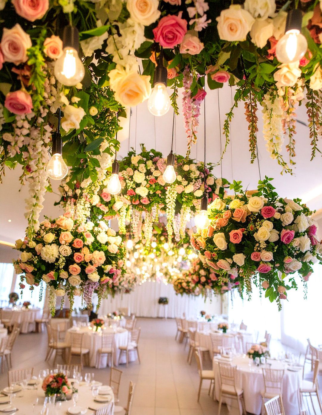 Hanging Floral Chandeliers for Overhead Wonder - 20 Fairytale Wedding Ideas