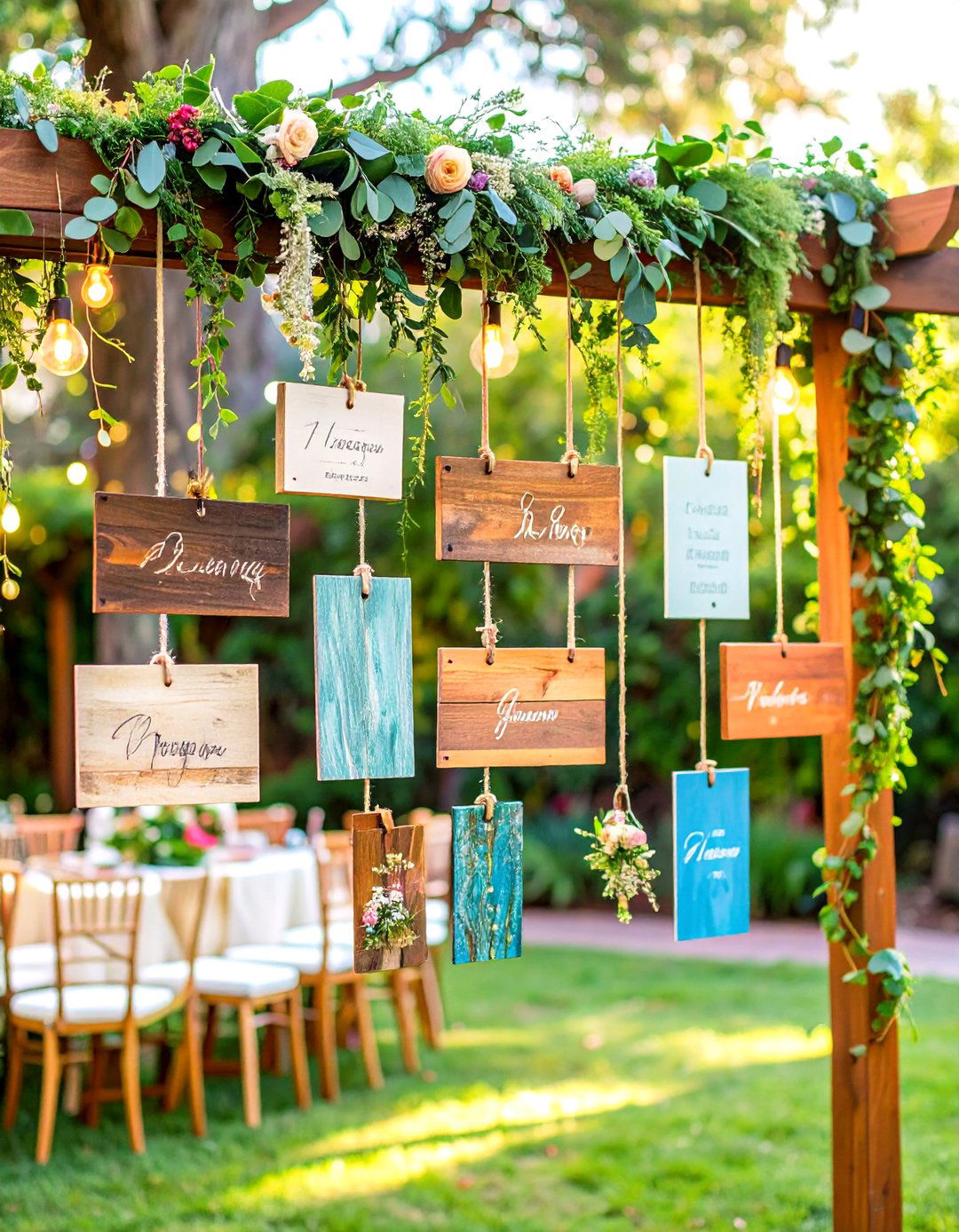 Hanging Garden Wedding Sign Display - 20 Wedding Sign Ideas