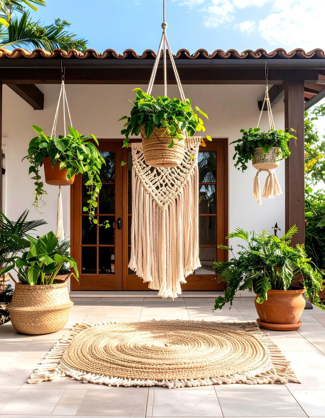 Hanging Garden of Macrame for a Boho House Exterior - 20 Boho House Exterior Ideas