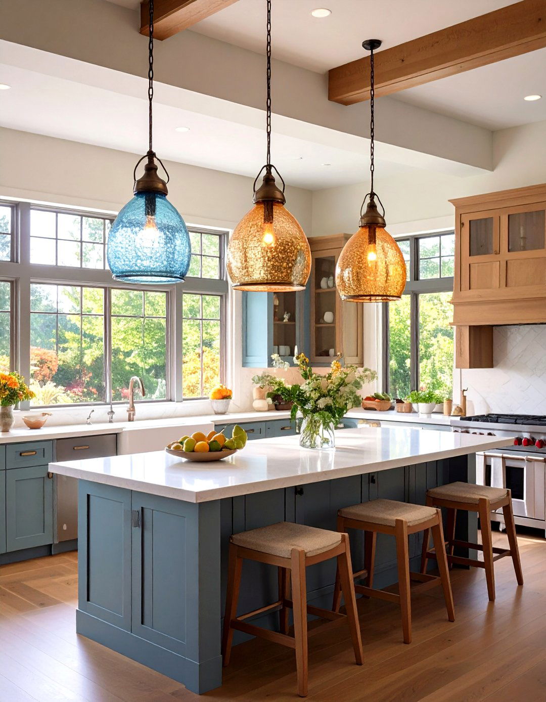 Hanging Glass Pendants - 20 Vaulted Ceiling Lighting Ideas