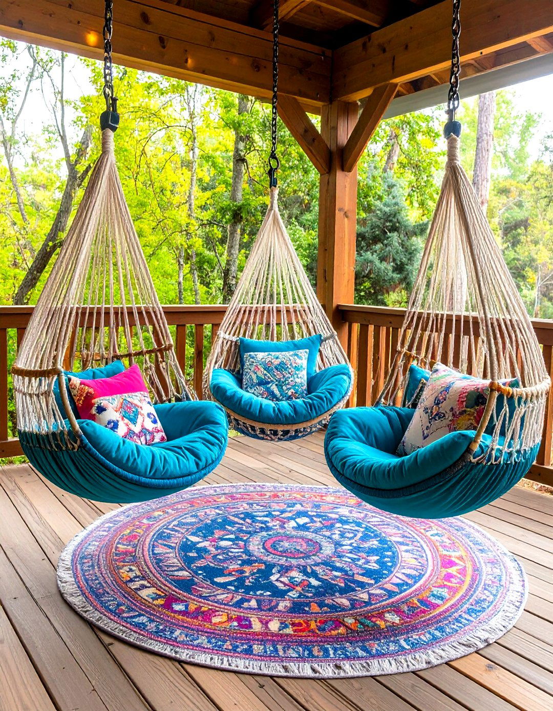 Hanging Hammock Chair Cluster Deck Seating - 20 Deck Seating Ideas