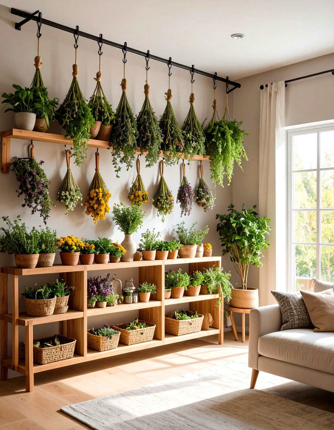 Hanging Herb Drying Rack - 20 Farmhouse Wall Decor Ideas