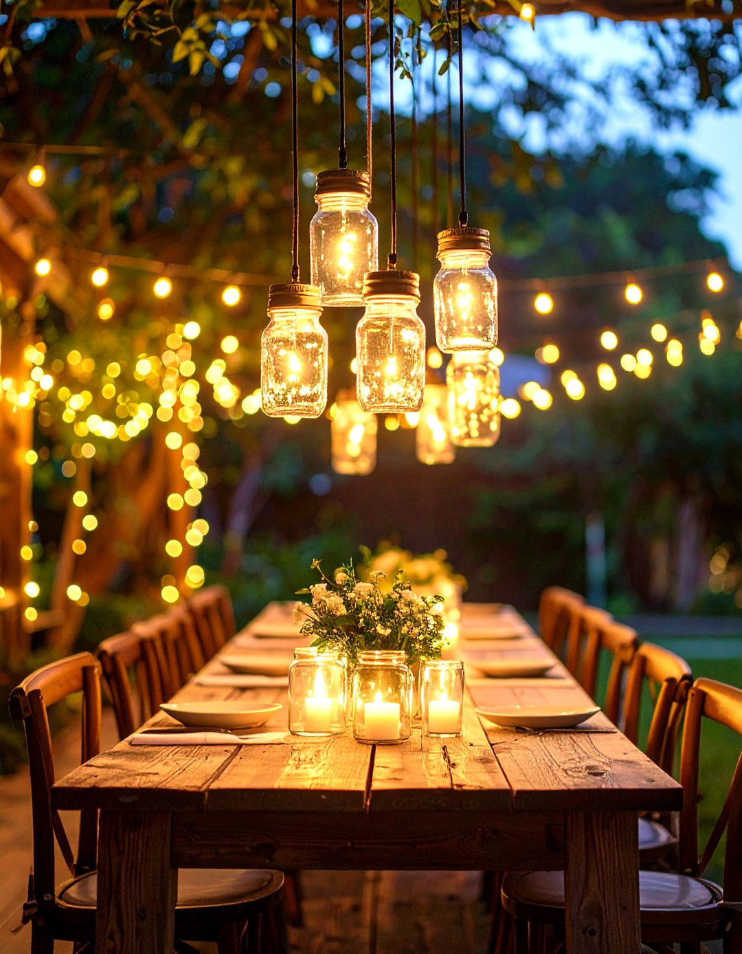 Hanging Mason Jar Canopy of Lights - 20 Mason Jar Wedding Centerpieces