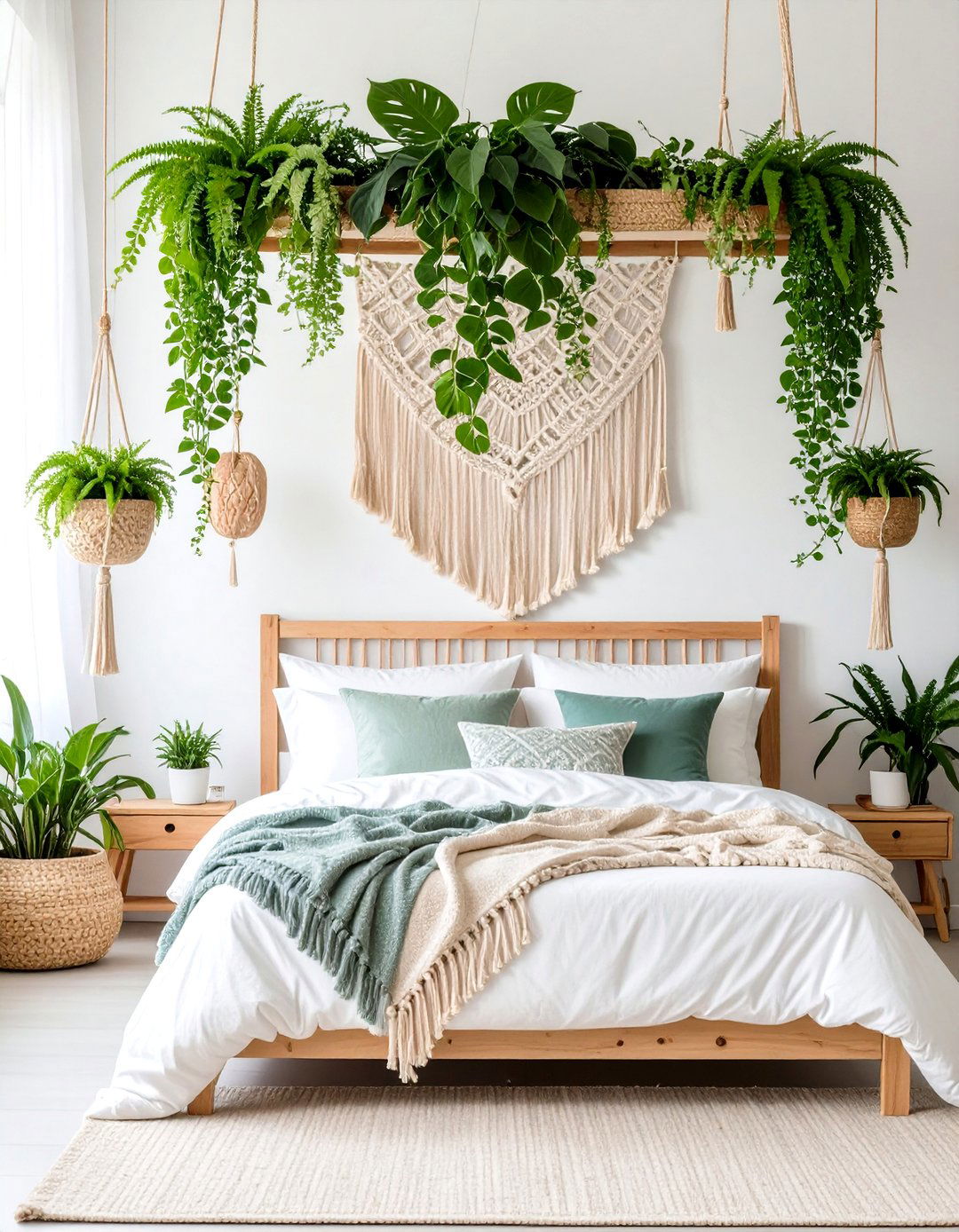 Hanging Plant Boho Bedroom Oasis - 20 Colorful Boho Bedroom Ideas