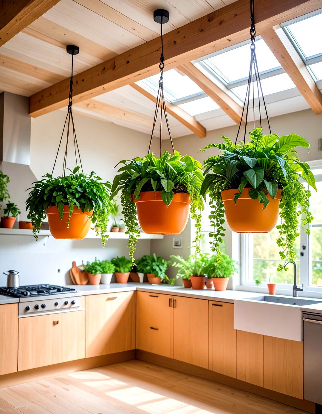 Hanging Planter Displays in Your Kitchen Greenhouse - 20 Greenhouse Kitchen Design Ideas