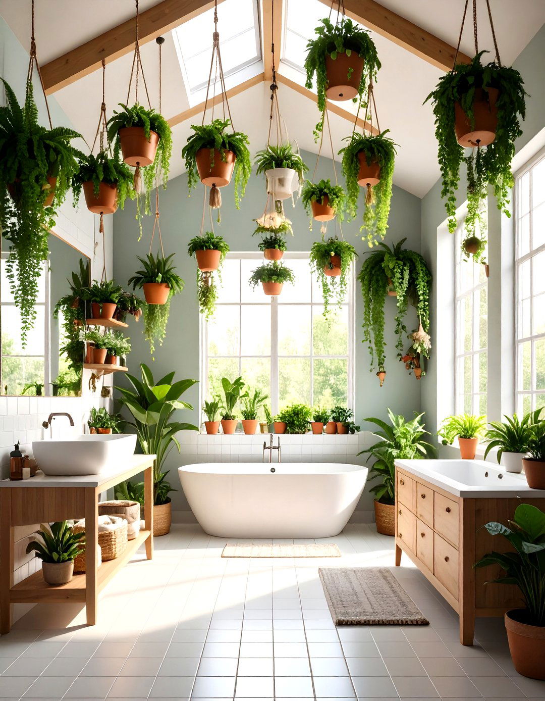 Hanging Planters Greenhouse Bathroom Oasis - 20 Greenhouse Bathroom Ideas