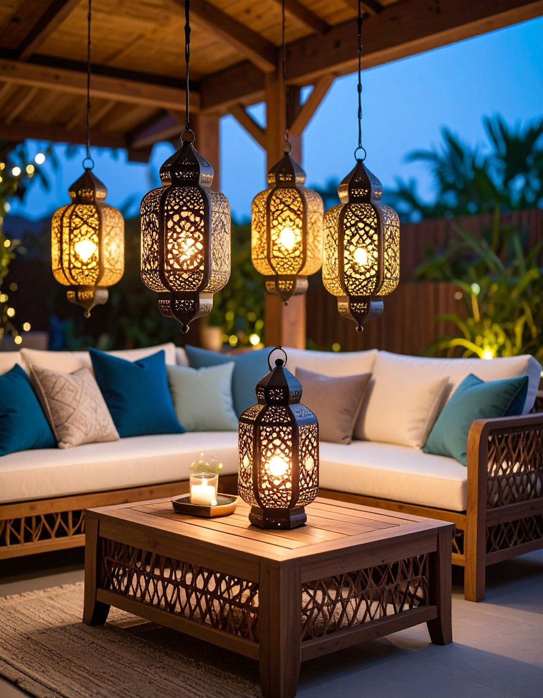 Hanging Solar Lantern Gazebo Lighting at Varying Heights - 20 Gazebo Lighting Ideas