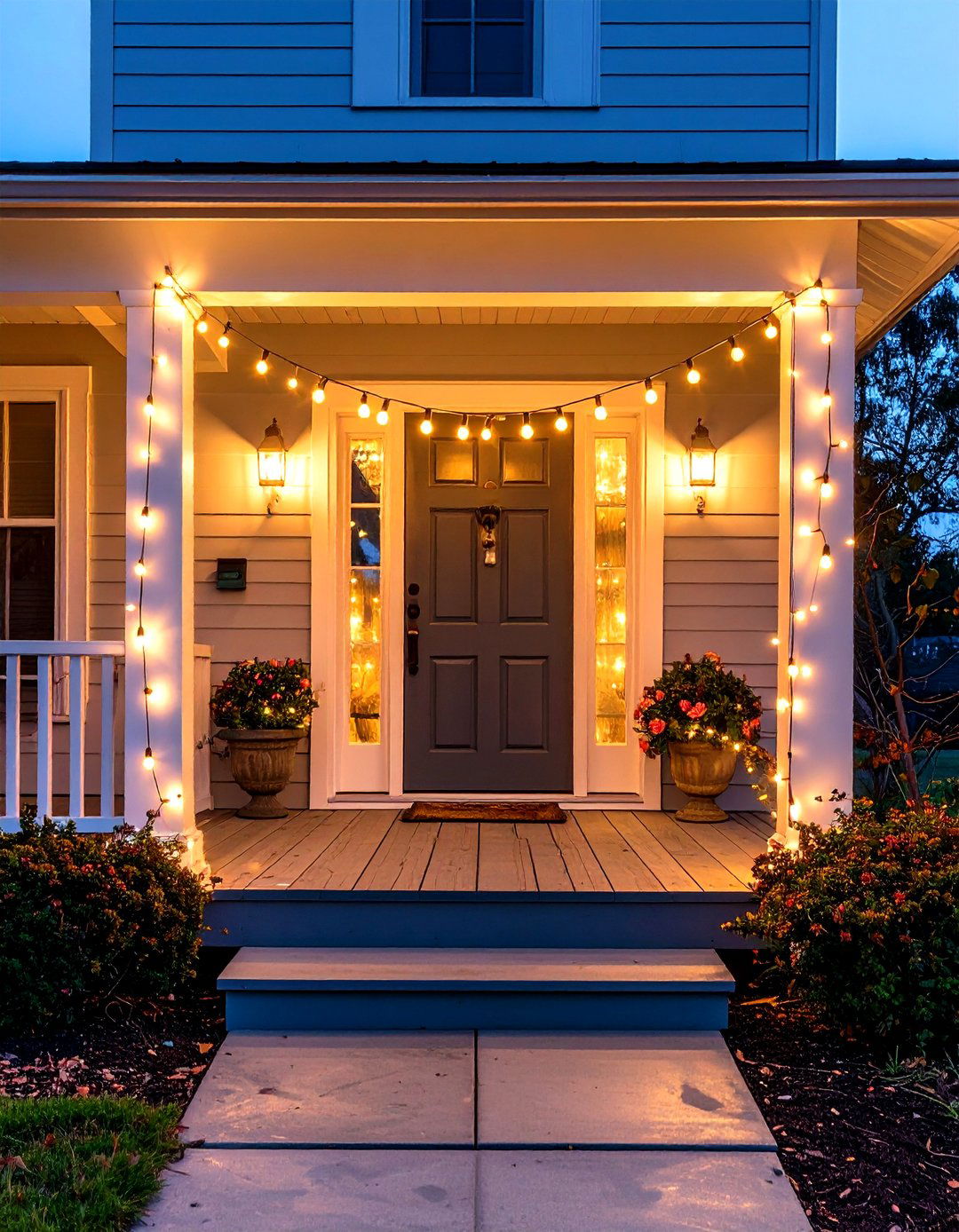 Hanging String Lights - 20 Summer Front Door Decor Ideas