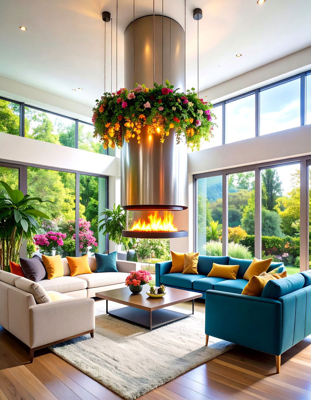 Hanging Suspended Fireplace - 20 Two-story Fireplace Ideas