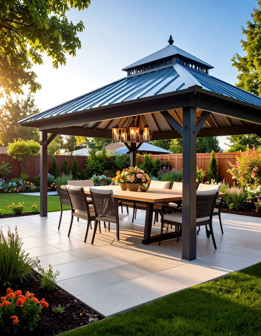 Hardtop Metal Patio with a Gazebo for All Season Dining - 20 patio with a gazebo ideas