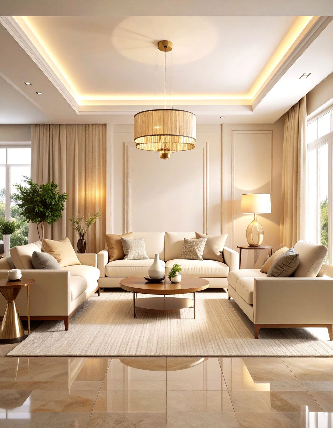 Harness Reflective Lighting to Amplify Creams Glow - 20 Cream Living Room Ideas