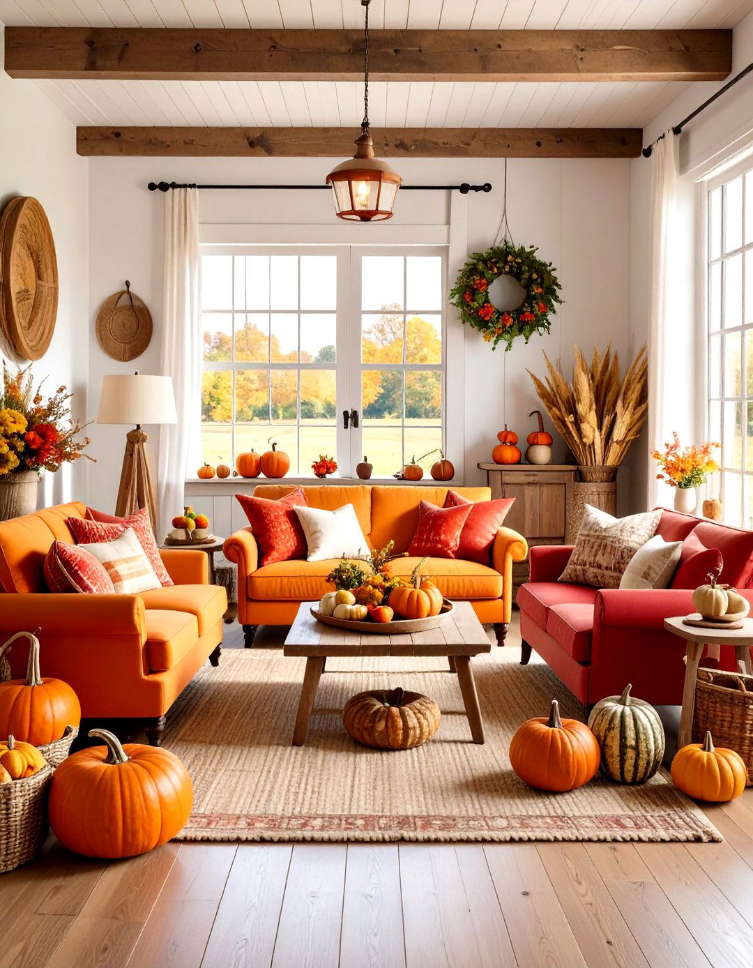 Harvest Themed Primitive Living Room with Autumn Colors - 20 Primitive Living Room Ideas