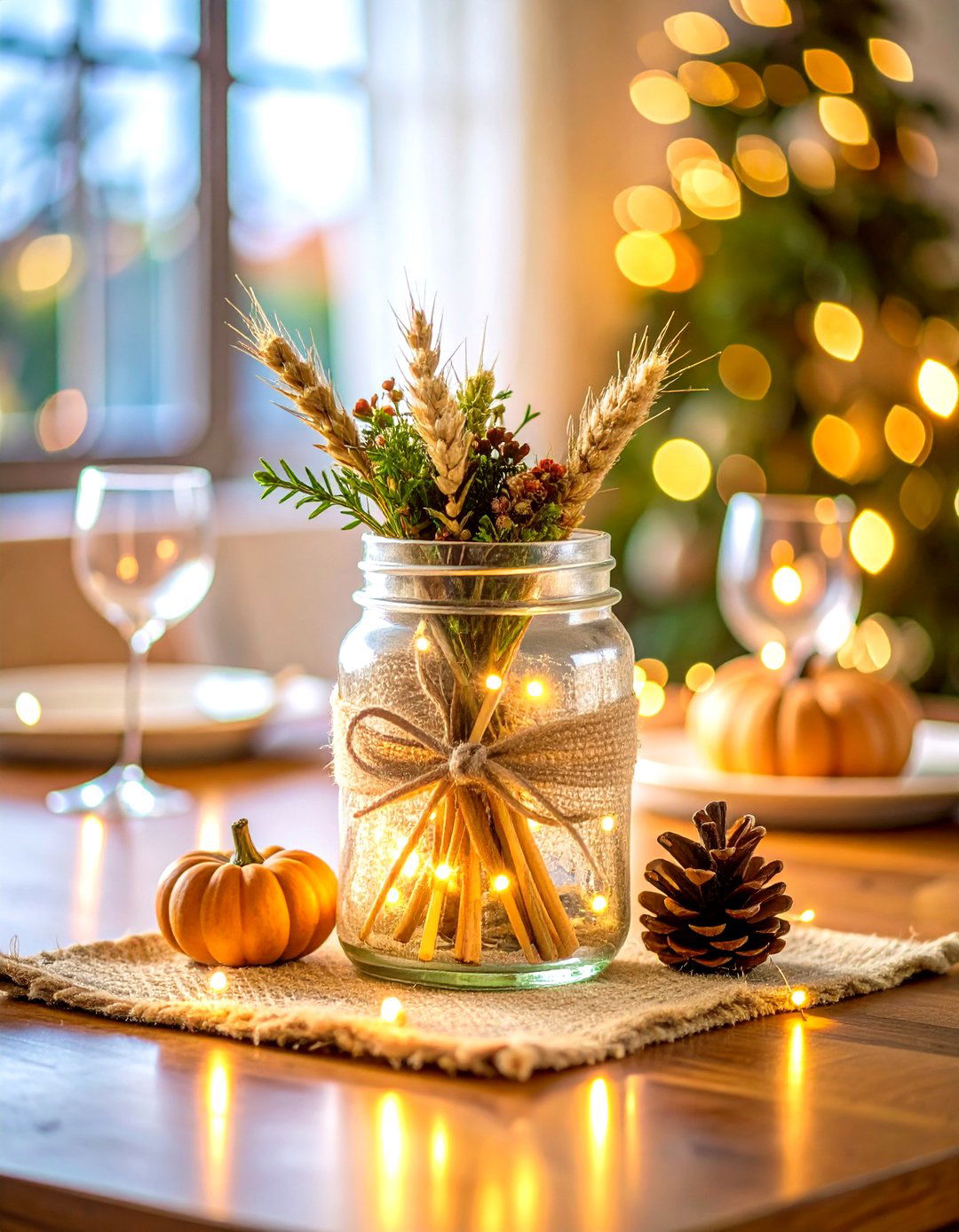 Harvest Wheat and Mini Pumpkin Mason Jar - 20 Mason Jar Wedding Centerpieces