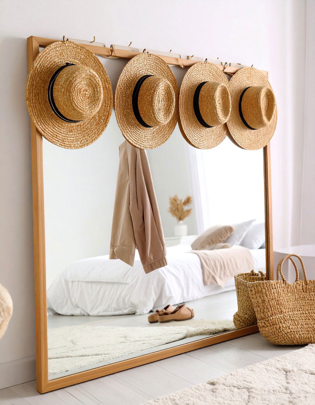 Hat Hooks on a Mirror Frame - 20 Hat Storage Ideas