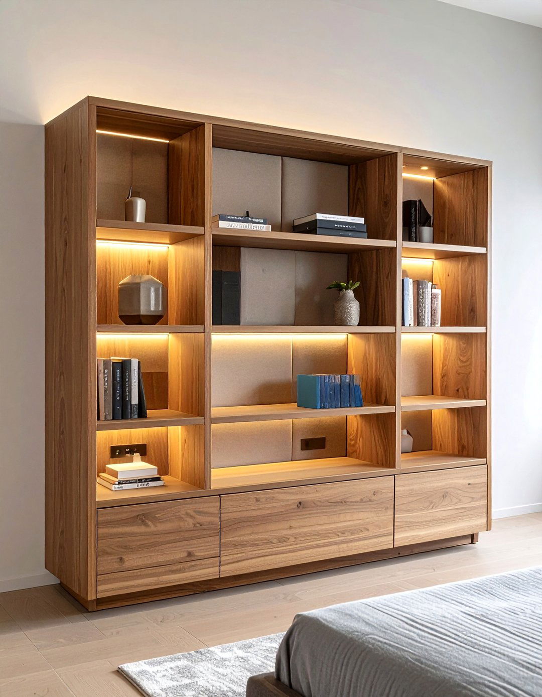 Headboard Cubby Shelves for All in One Storage - 20 Bedroom Shelving Ideas