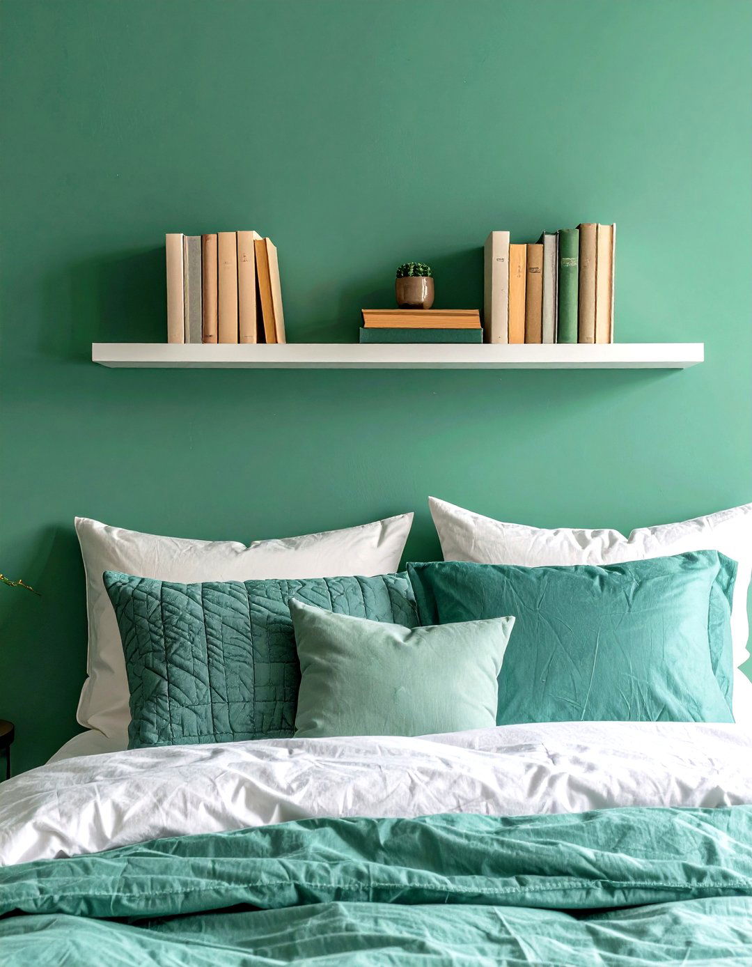 Headboard Height Floating Shelves for Bedtime Books - 20 Floating Shelves Ideas