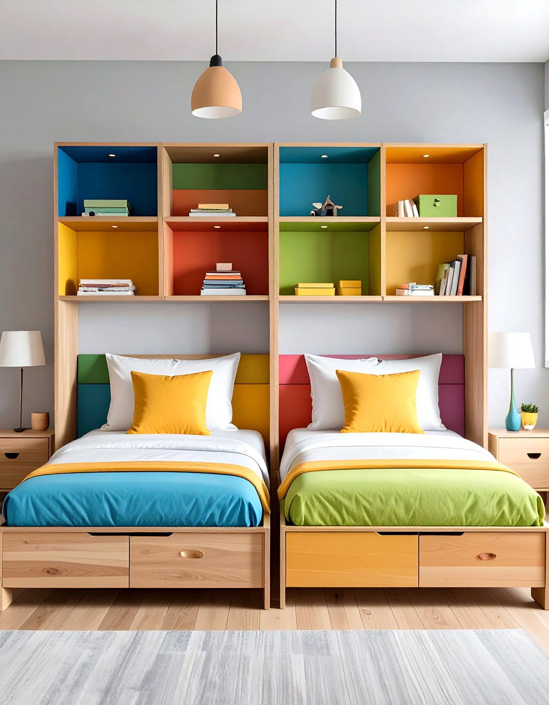Headboards with Built In Shelves - 20 Shared Bedroom Ideas for Small Rooms