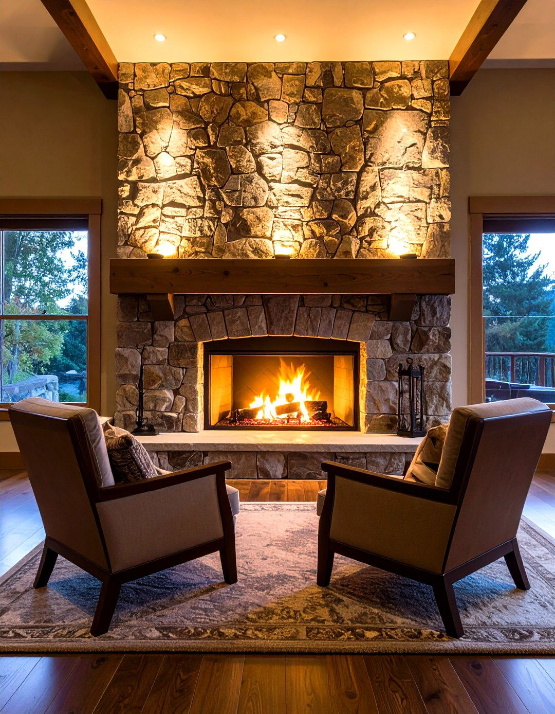 Hearth Uplights Cast Dramatic Shadows - 20 Fireplace Mantel Lighting Ideas