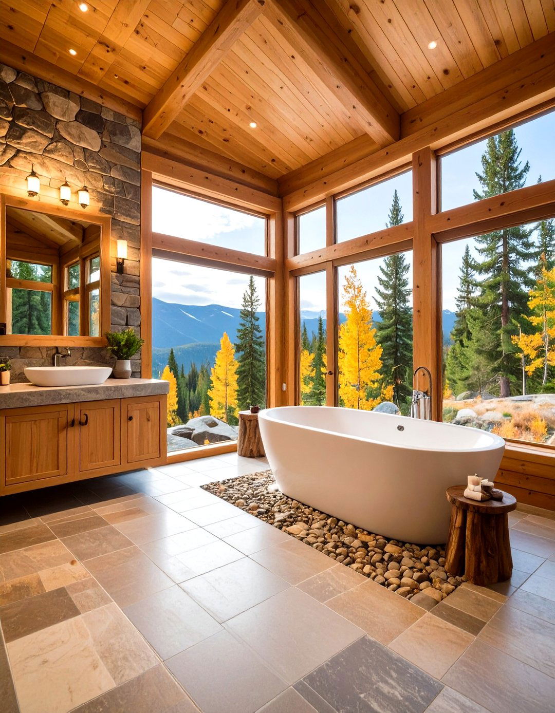 Heated Floor Log Cabin Bathroom - 20 Log Cabin Bathroom Ideas