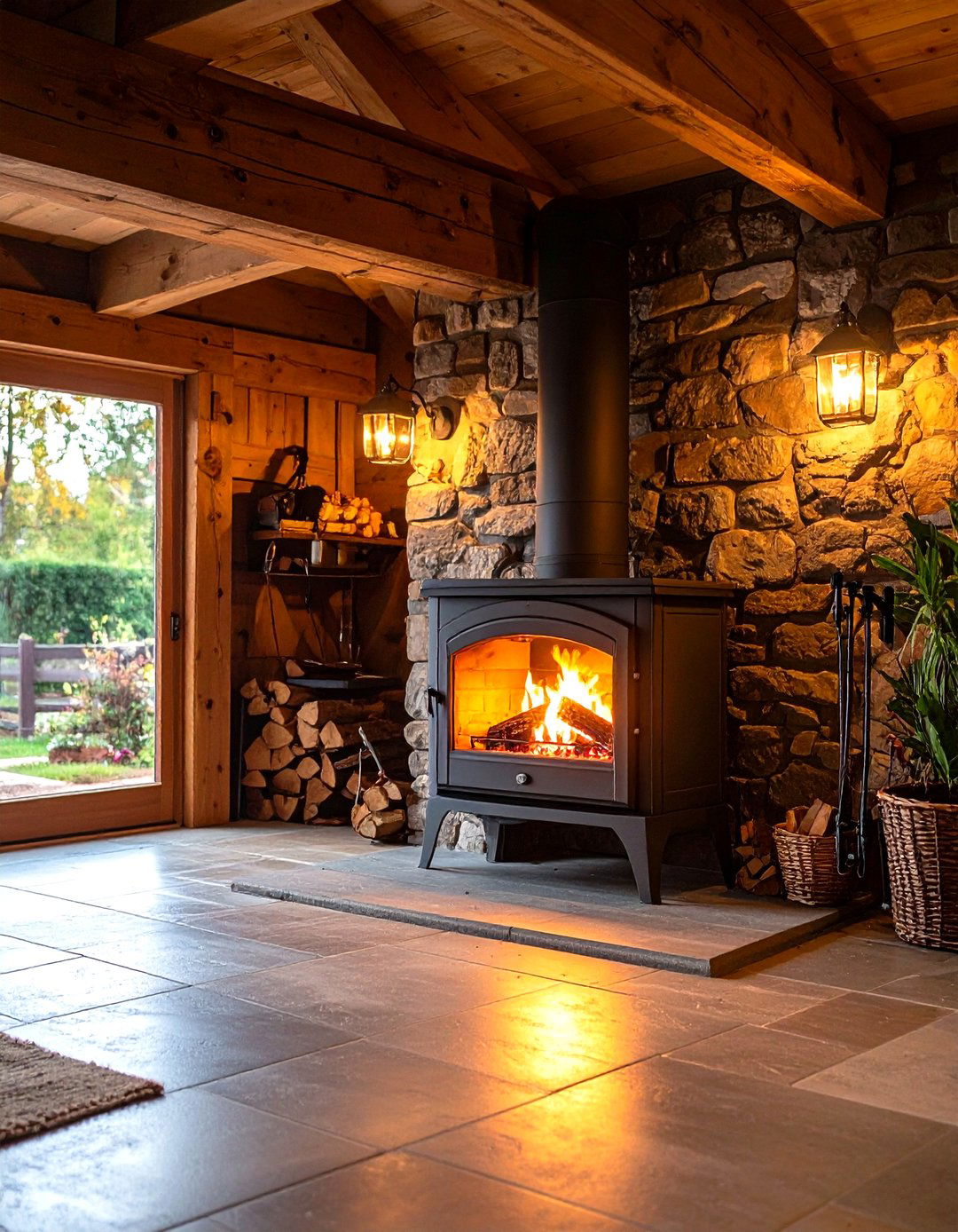 Heater Stove for Year Round Comfort in Rustic Garage - 20 Rustic Garage Ideas