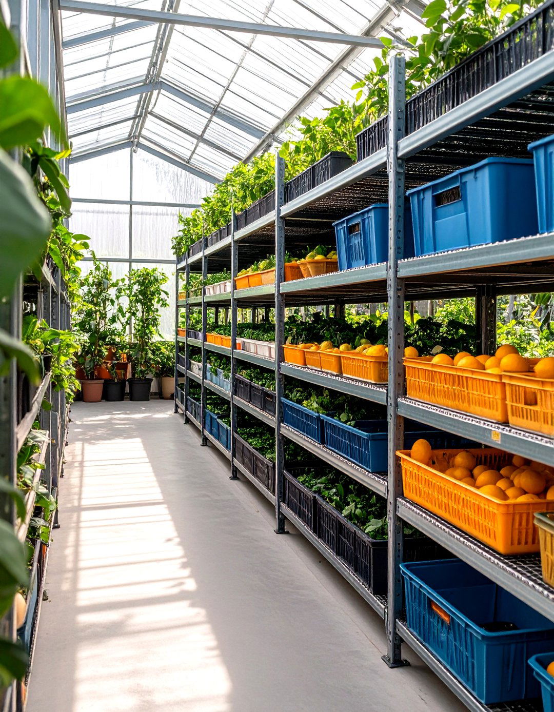 Heavy Duty Metal Mesh Greenhouse Shelving for Oversize Pots - 20 Greenhouse Shelving Ideas