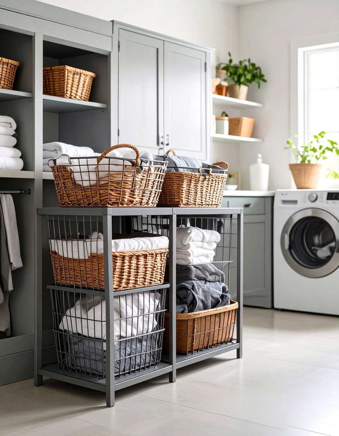 Heavy Gauge Wire Baskets - 20 Vintage Laundry Room Decor Ideas