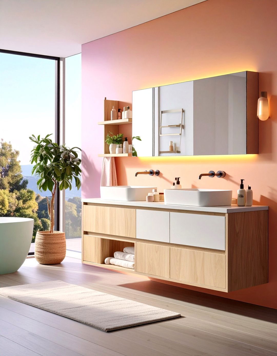 Height Adjustable Floating Vanity Empowers Growing Kids - 20 Floating Vanity Bathroom Ideas