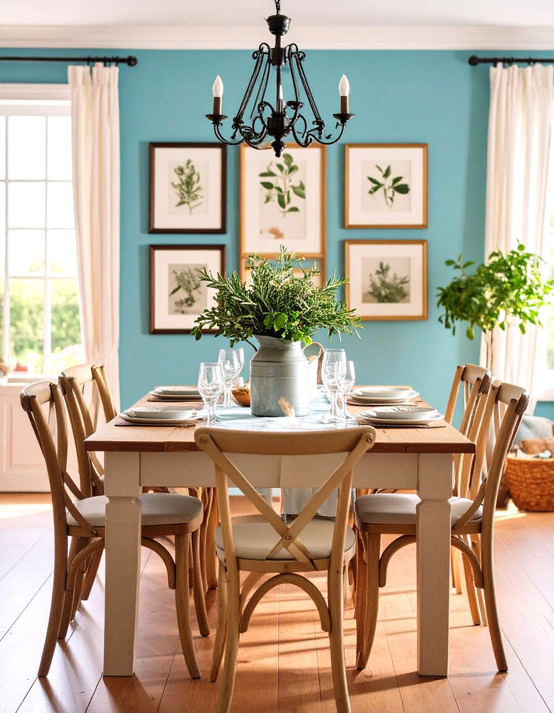 Herb Bouquets and Botanical Prints Energize the Table - 20 French Country Dining Room Ideas
